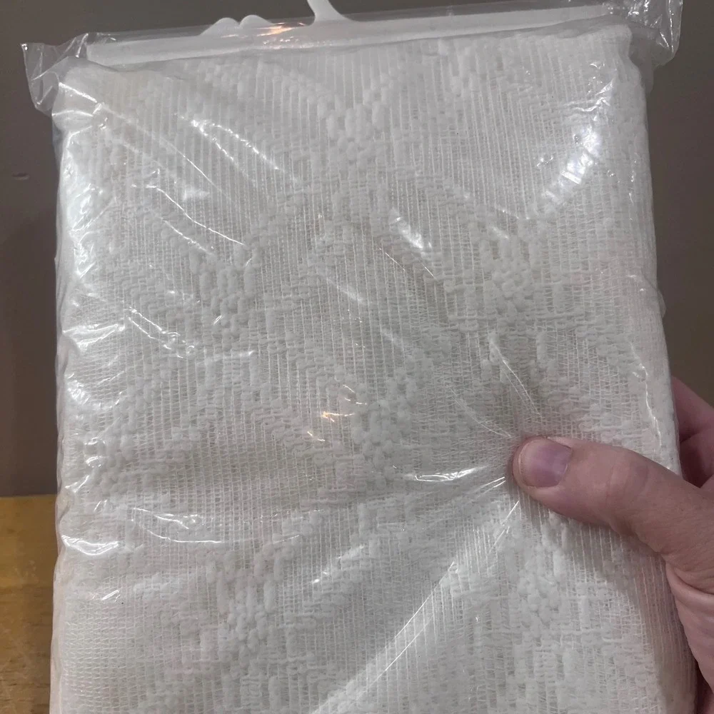 Vtg Beacon Looms Wedding Ring Lace Window Set White 60x63 5pc Cottagecore USA